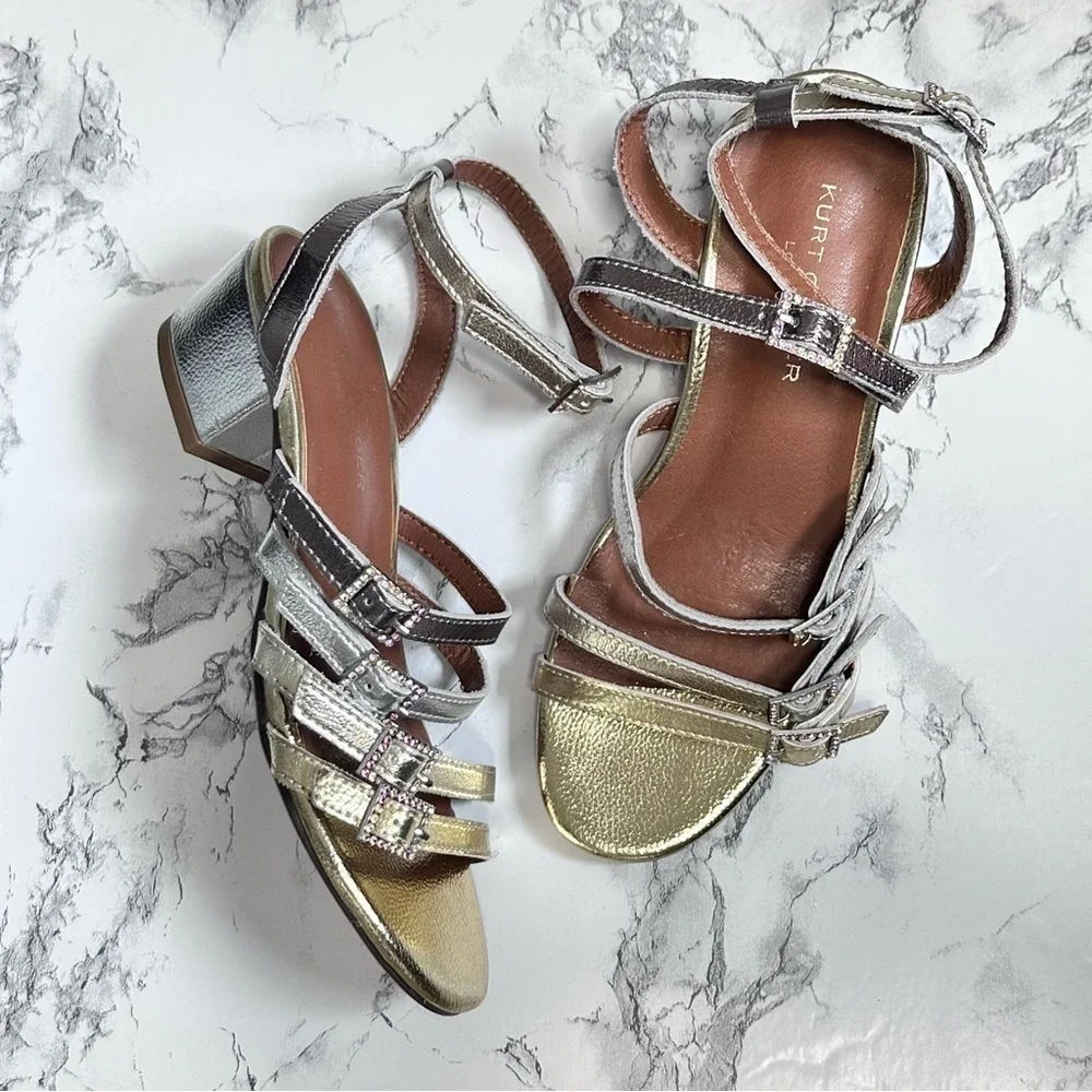 Kurt Geiger Metallic Gold Bling Block Heel Sandals Party Pagent kids girls 2/33